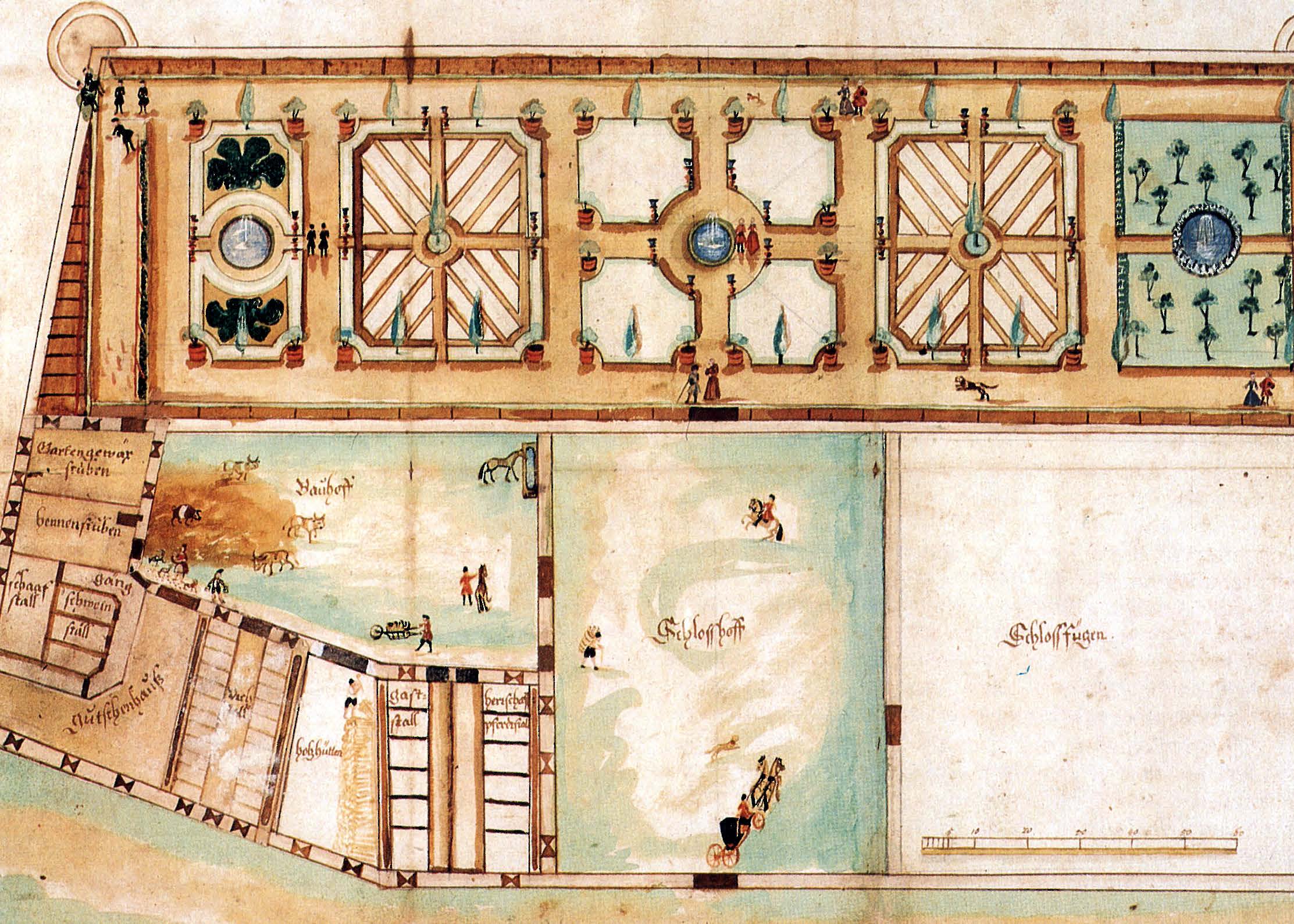 Pläne vom Schlossgarten am Schloss Fügen